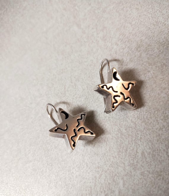 Sterling Star Drop Earrings - pierced