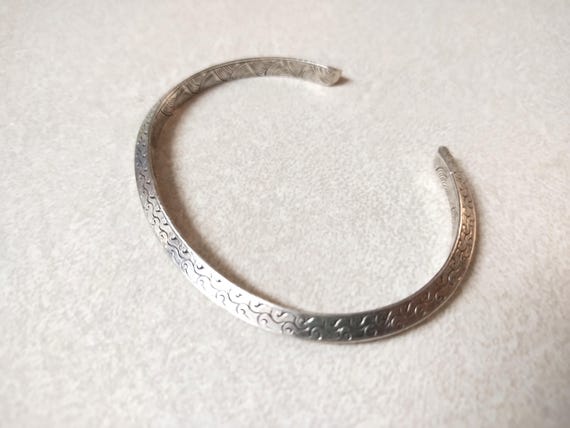 Sterling Cuff Bracelet with Scrolling Etching View 2