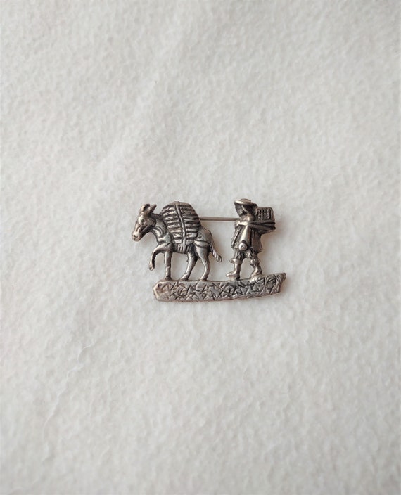 Mexico Sterling 800 Silver Brooch Burro Carrying L