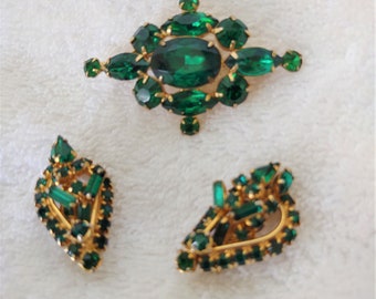 Vintage Emerald Green Rhinestone Demi Parure