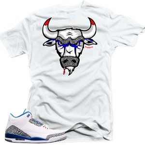 T Shirt to match Nike Air Jordan Retro 3 true blue &quot;The Bull&quot; White Tee