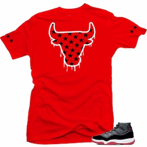 Jordan 11 Bred Shirts  Match- Bull Stars Red Tee