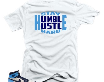 SNELOS Match Jordan 1 Retro High OG Obsidian University Blue Sneakers  Tees -Hustle Hard White