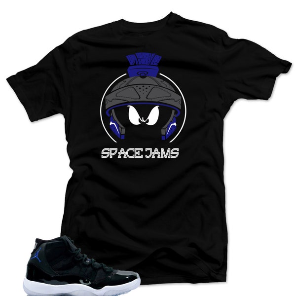 T shirt to match Air Jordan 11 Space Jam Shoes "Marvin XI" Black Tee
