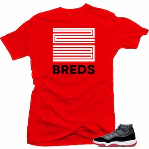 Jordan 11 Bred Snelos Sneaker Match -23 Breds Red Tee