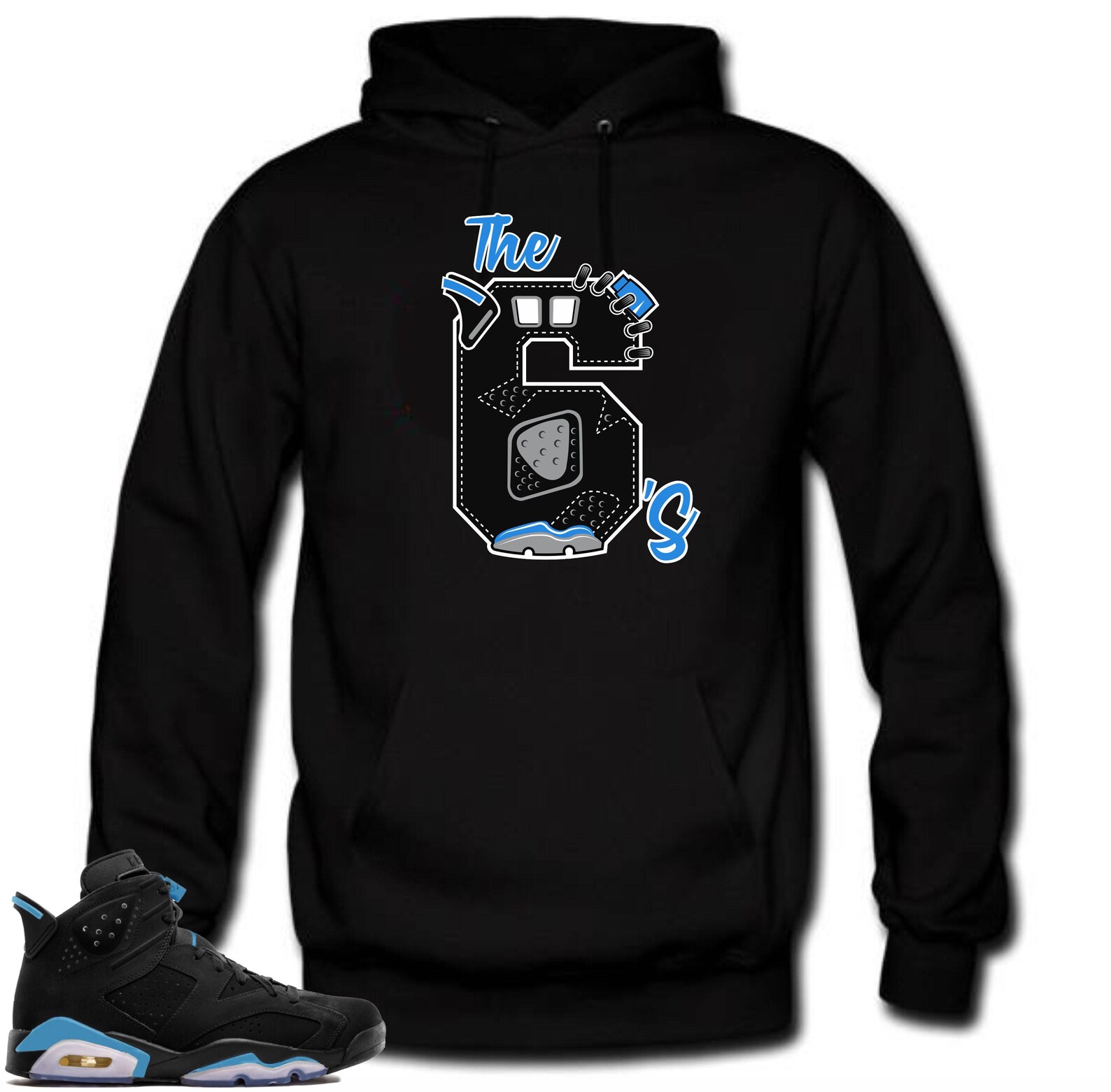 Hoodie to match Air Jordan 6 UNC The 6's Black | Etsy