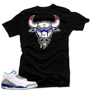 T Shirt to match Nike Air Jordan Retro 3 true blue &quot;The Bull&quot; Black Tee