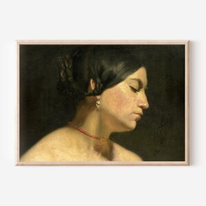 Vintage painting of a woman | digital download | antique oil painting, printable art, neutral art portrait, vintage art, large wall art