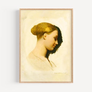 Vintage portrait of a woman | digital download | antique oil painting, printable art, neutral art portrait, vintage art, large wall art