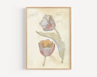 Vintage floral art drawing | digital download | antique drawing, printable art, antique drawing art, wall art, gallery wall, eclectic art