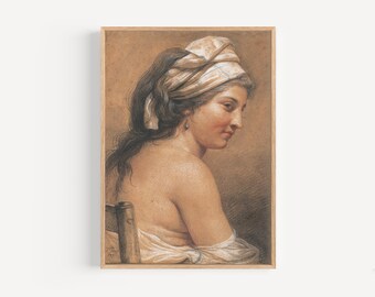 Vintage portrait of a woman | digital download | chalk drawing, printable art, antique portrait, vintage art, large neutral wall art