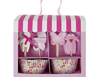 Babyrosa muffinskit, baktillbehör för babyflicka