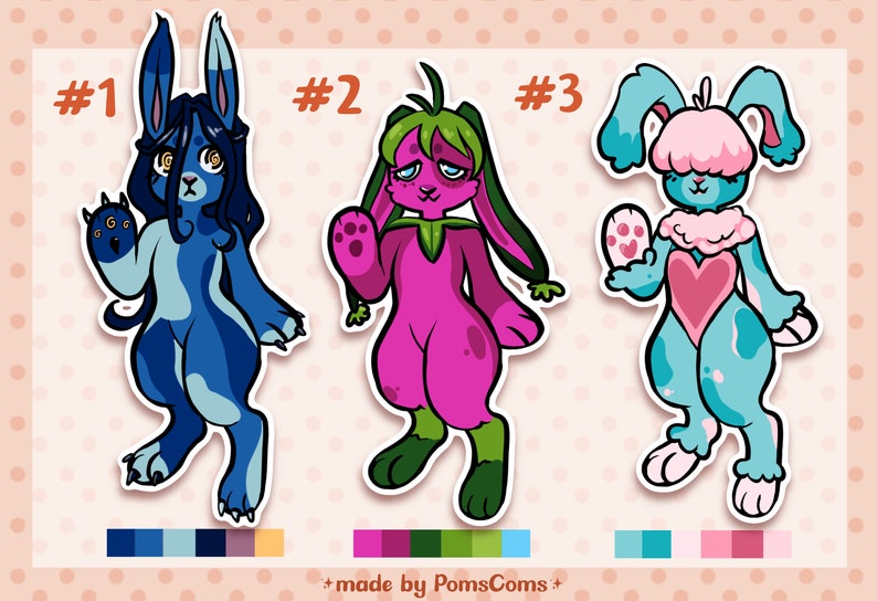 Bunny Adoptables | 3 Bunny Rabbit Fursona Anthro Adoptables | Set #3 - Etsy