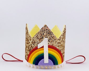 rainbow birthday, gold rainbow birthday hat, rainbow party hat, rainbow birthday, 1st birthday rainbow crown, rainbow birthday crown
