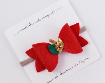 apple bow, apple headband, back to school headband, back to school bow, apple bow headband, red apple bow, apple bow hair clip, apple birthd