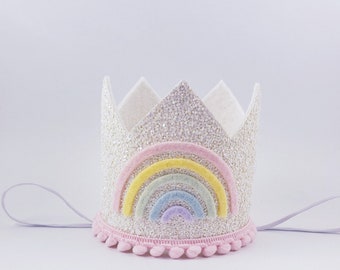 pastel rainbow birthday crown, pastel rainbow birthday, pastel rainbow party, rainbow birthday, 1st birthday crown, rainbow birthday crown