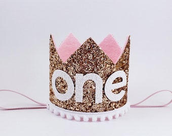 birthday crown, first birthday crown,one crown, one birthday crown, smash cake crown, 1st birthday crown, girl birthday crown, pink and gold