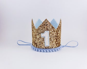 boy party hat, gold and blue, 1st birthday, 1st birthday party hat, birthday party crown, first birthday boy outfit, 1st birthday outfit