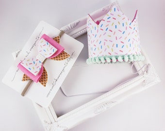 Sprinkles Birthday Crown, Ice Cream Party Hat, Pom Pom Trim