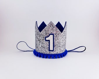 boy party hat, silver and blue, 1st birthday, 1st birthday party hat, birthday party crown, first birthday boy outfit, 1st birthday outfit