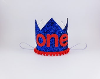 4th of July birthday crown, our little firecracker, stars stripes and lots of fun, red white and one, red white and blue crown, 4th of july