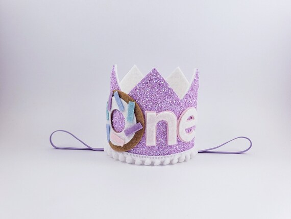 Donut Birthday Crown, Purple Glitter First Birthday, Cake Smash Prop