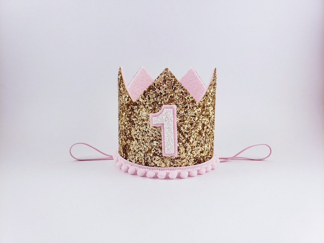 First Birthday Party Hat - Green Felt Cone With Gold Number 1 & Pom Pom, Elastic Strap For Baby