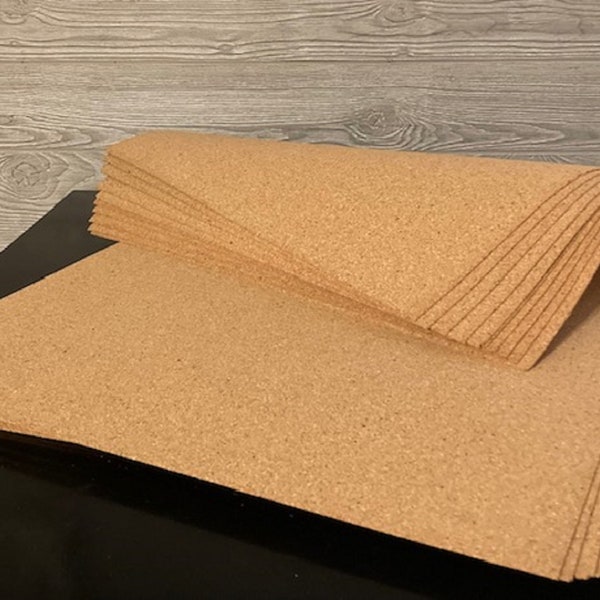 Cork Sheets. 100% Natural Cork. 1/16" (2mm) thick. 10 pieces pre-cut 20" x 30" cork sheets. water and heat resistant. DIY crafts