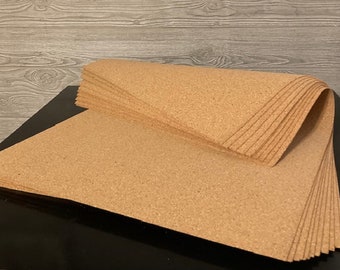 Cork Sheets. 100% Natural Cork. 1/16" (2mm) thick. 10 pieces pre-cut 18" x 24" cork sheets. water and heat resistant. DIY crafts