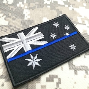 Parche de la bandera de Australia policía delgada línea azul línea roja verde Bandera de Australia respaldo de gancho moral para adjuntar o coser en tamaño 9 cm. X 5,5 cm.