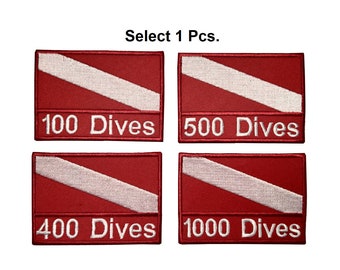 1 Pcs. 100, 200, 300, 400, 500, 1000 Diving Flag / Diver Down flag, embroidered patch sew on or hook backing attachment 3.5&quot;x2.5&quot;