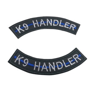 2 Pcs. Curves K9 Handler  patch Police K9 Police  Blue line patch name tag name tape embroidered hook backing or sew on patch size 2x10 cm