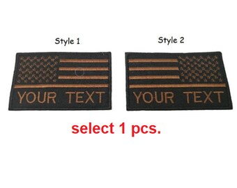 1 Pcs. Custom name Your Text patch thin brown line police  swat Brown USA flag patch hook backing for attachment or sew on size 9x5.5 cm