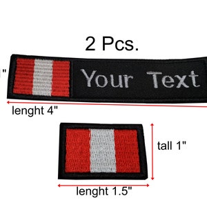 2 Pcs. Peru Flag patch Custom name Text and Small flag patch with hook backing attachment or sew on size 4&quot;x1&quot; , 5&quot;x1&quot;, 6&quot;x1&quot; and 1&quot;x1.5&quot;