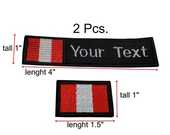 2tlg. Peru-Flaggenpatch Benutzerdefinierter Name Text und kleiner Flaggenpatch mit Hakenbefestigung oder zum Aufnähen in den Größen 4 "x 1 ", 5 "x 1", 6 "x 1" und 1 "x 1,5"