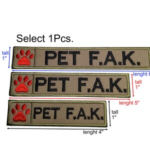 PAW + PET F.A.K. patch name tape name tag K9 Dog Rescue Dog Pet embroidered sew on or hook backing size 4"x1", 5"x1",6"x1"