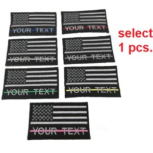 Nome personalizzato testo testo patch sottile blu rosso bianco grigio verde giallo rosa linea bandiera USA gancio supporto per fissaggio o cucire 9 cm x 5,5 cm