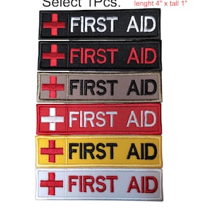 1Pcs.First Aid Patch Red Cross Medic paramedic EMS EMT Rescue Nurse Emergency hook backing for attachment or sew on size 1&quot;x4&quot;, 1&quot;x5&quot;