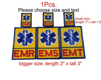 1Pcs. EMR EMT EMS Electronic Medical Record Paramedic Medic Ambulance Rescue patch sew on or hook backing attachment size 1"x1.5", 2"x3"