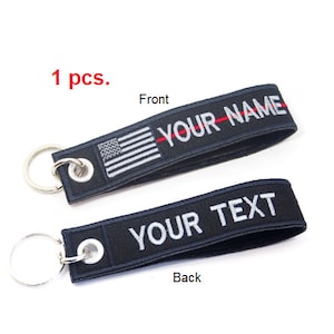 Aangepaste naam van uw tekst USA vlag dunne rode lijn politie geborduurde patch sleutelhanger riem tag houder tas houder tag tas