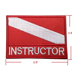 Instructor Diver patch Diving Flag / Diver Down flag, embroidered morale patch sew on or hook backing attachment  3.5&quot;x 2.5&quot;