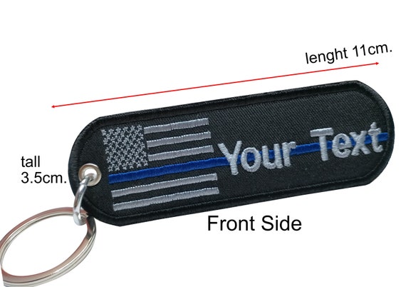 Polizei Custom Name Text USA Flagge Schlüsselanhänger dünne blaue Linie  Polizei bestickt Schlüsselanhänger Schlüsselanhänger Schlüsselanhänger  Taschenhalter Größe 11cm. x 3,5cm. -  Österreich