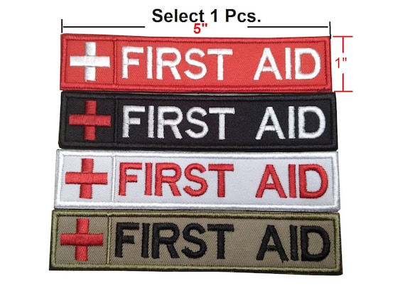 First Aid Kit Patch Red Cross Medic Patch Paramedic EMS EMT Rescue Patch  Hook Backing for Attachment or Sew on Patch Size 5 X 1 Inches 