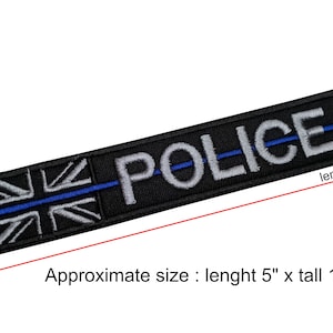 POLICE UK flag thin blue line Union Jack  police patch with hook backing attachment or sew on size 5"x 1"