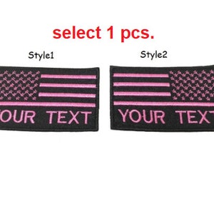 1 Pcs. Custom name Your Text patch thin pink line USA flag regular reverse Pink flag hook backing for attachment or sew on size 9cm.x5.5 cm.