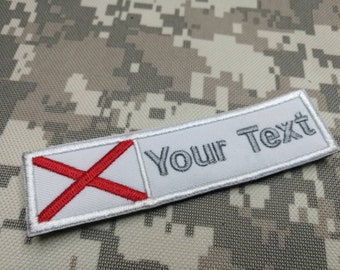 Custom name Text Your text Patch Alabama USA flag patch with hook backing attachment or sew on size 4"x 1" , 5"x 1", 6"x 1"