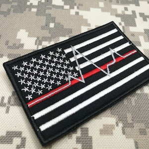 emr EMS EMT Sanitäter rote Linie Flagge USA Flagge taktische Polizei Patch Hakenrücken oder aufnähen Größe 9 cm x 5,5 cm