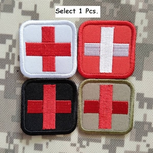 Red cross Medic patch EMS EMT Paramedic Medic patch, First Aid embroidered sew on patch or hook backing for attachment patch size 1.5&quot;x 1.5&quot;