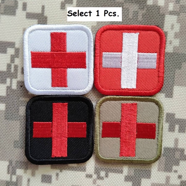 Red cross Medic patch EMS EMT Paramedic Medic patch, First Aid embroidered sew on patch or hook backing for attachment patch size 1.5"x 1.5"