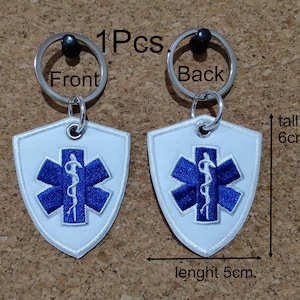 1Pcs.EMS EMT Key Chain Embroidery on both side Star of life Rescue medic paramedic ambulance key tag bag holder size tall 6cm. x lenght 5cm.